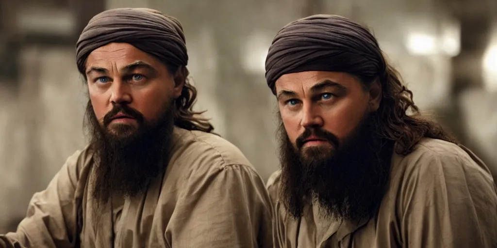 Prompt: Leonardo DiCaprio as Osama Bin Laden, movie still frame, realistic, 4k