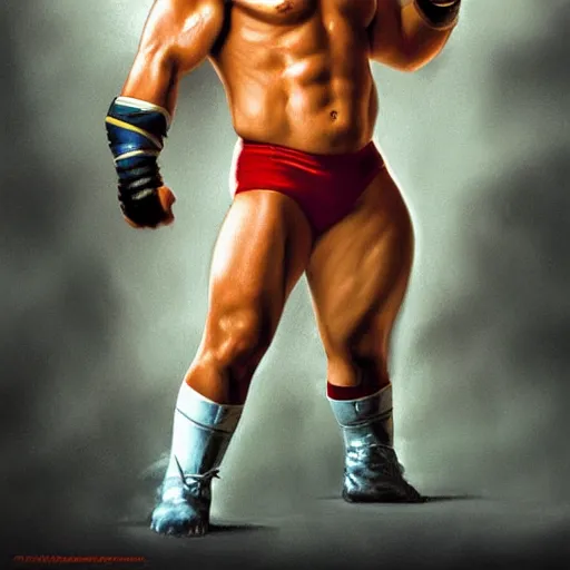 Prompt: The ultimate warrior, WWF, American Wresting, Royal Rumble, cinematic lighting, highly detailed, digital painting, concept art, smooth, sharp focus, illustration, art by Artgerm and Greg Rutkowski