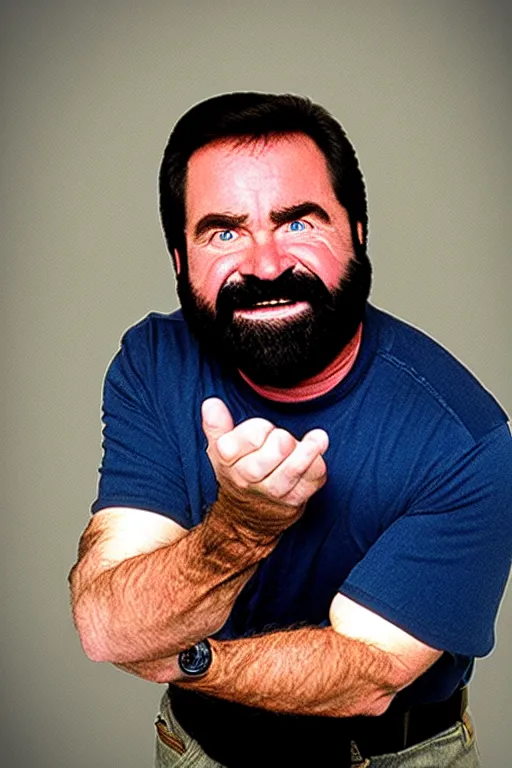 Prompt: photograph of billy mays held hostage