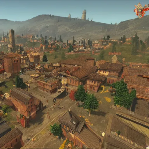 Image similar to the city of bologna in the style of the city of whiterun from skyrim