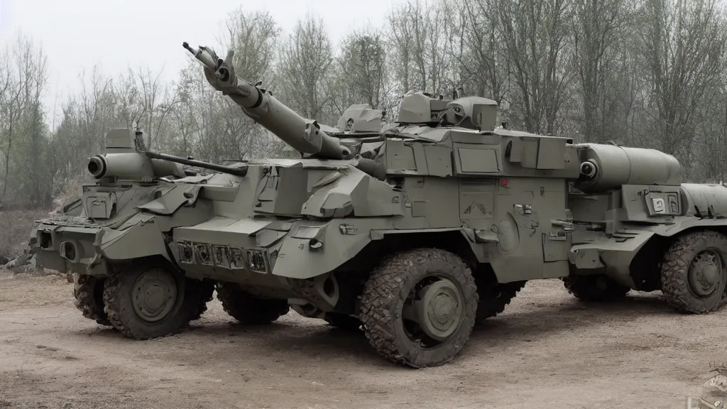 Prompt: A Ukrainian armored battle tractor with weapons