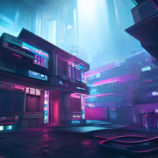 Prompt: A photograph of a cyberpunk mansion set in a cyberpunk utopia. Highly detailed, 8k wallpaper, HDR, concept art, unreal engine 5, 4k, 8k, ray tracing, bloom, lens flare