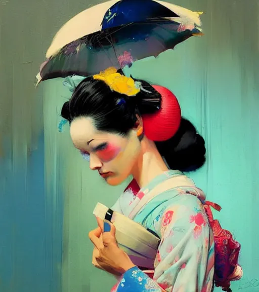 Image similar to delightful geisha, sleepwalk by bartholomew beal, alfio presotto, rhads, salustiano garcia cruz, lita cabellut, contemporary art, mixed media, whimsical art, detailed,