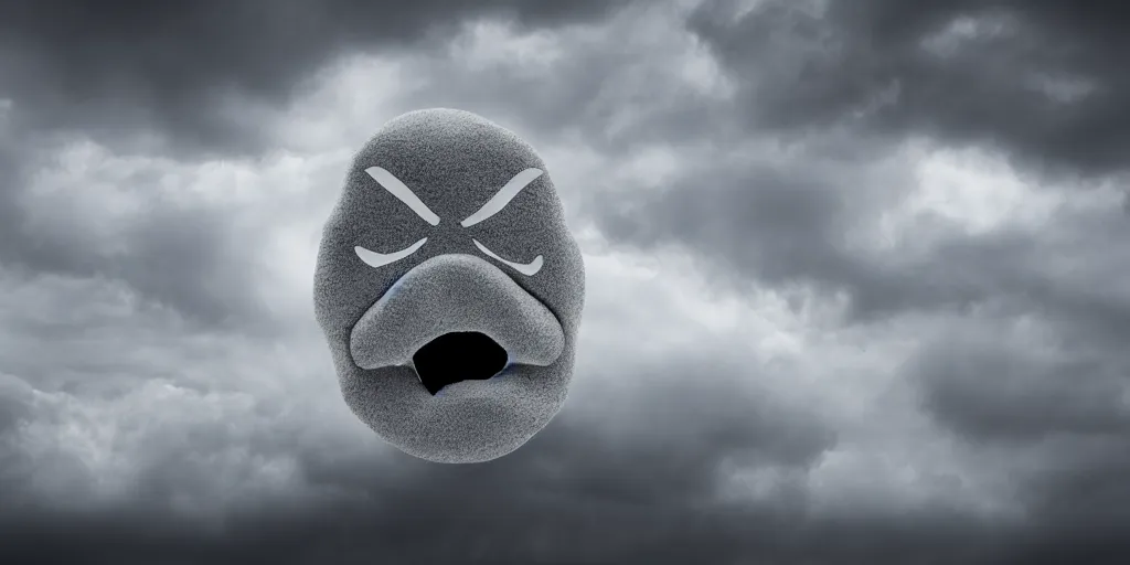 Image similar to angry face in a standalone realistic gray cloud on black background