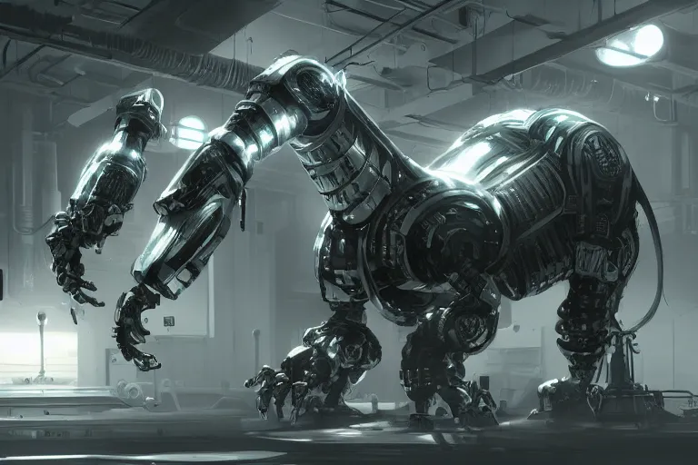 Prompt: robosaurus parallax datacenter server room interior single mono colossus white rusty robot sitting artstation cinematic detailed concept art ultra realistic volumetric light sharp coherent cgsociety symmetric perfect well balanced shadows lotr technogoddess sidwill glass plastic carbon