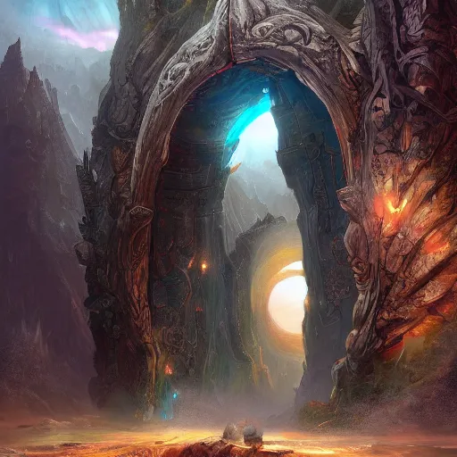 Image similar to gigantic gateway to another world, fantasy, highly detailed, trending on artstation