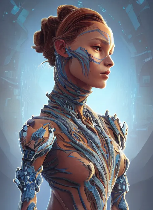 Image similar to symmetry!! portrait of smooth skin alien in the style of horizon zero dawn, machine face, intricate, elegant, highly detailed, digital painting, artstation, concept art, smooth, sharp focus, illustration, art by artgerm and greg rutkowski and alphonse mucha, 8 k