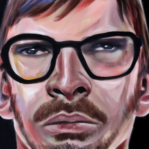 Prompt: jeffrey dahmer using gucci inmate clothes in catwalk court, oil painting, ultradetailed, digital painting, ultradetailed, perfect face, jeffrey dahmer face