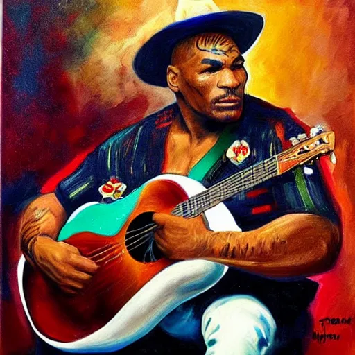 Prompt: Mike Tyson as a mariachi painted by Rembrandt