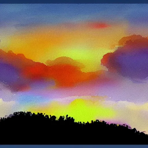 Image similar to sunset sky of dusk, digital watercolor painting, trending on artstation