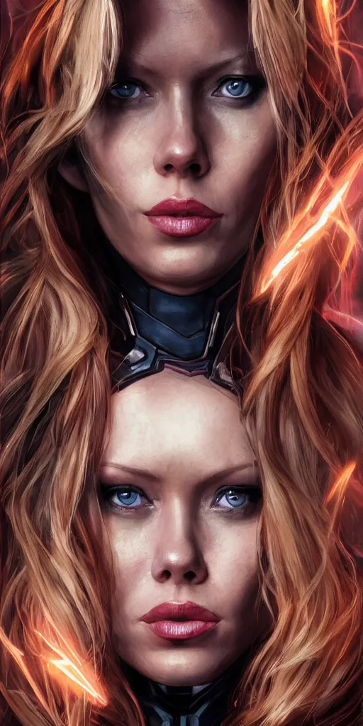 Image similar to portrait of Jenna Jameson as Black Widow in the Avengers movie, looking at camera, intricate, dystopian, sci-fi, extremely detailed, octane render, digital painting, concept art, smooth, sharp focus, illustration, incredible art by artgerm and greg rutkowski and alphonse mucha and simon stalenhag