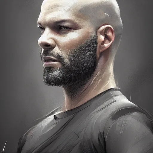 Prompt: portrait of a bald!!! ricky martin in mid thirties with gray designer stubble!!!!!!! by greg rutkowski, attractive, highly detailed portrait, scifi, digital painting, artstation, concept art, smooth, sharp foccus ilustration, artstation hq