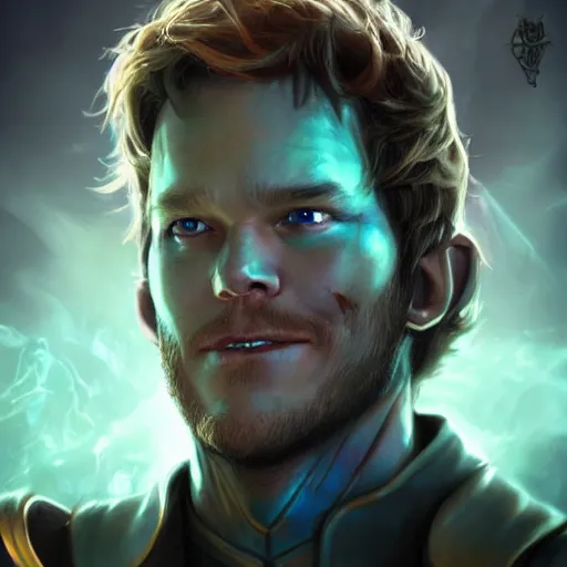 Image similar to close up portrait of chris pratt as a lich necromancer, made by carvaggio, stanley artgerm lau, wlop, rossdraws, artstation, cgsociety, concept art, cgsociety, octane render, trending on artstation, artstationhd, artstationhq, unreal engine, 4 k, 8 k