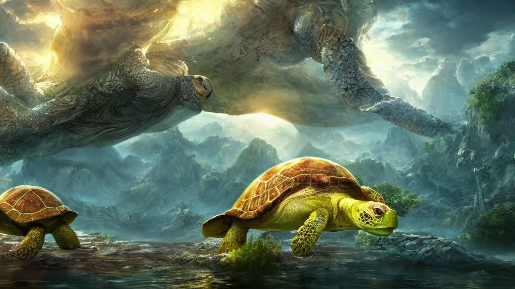 Image similar to the world turtle, fantasy artwork, very very very beautiful scenery, hd, hdr, ue5, ue6, unreal engine 5, cinematic 4k wallpaper, 8k, ultra detailed, high resolution, artstation, award winning