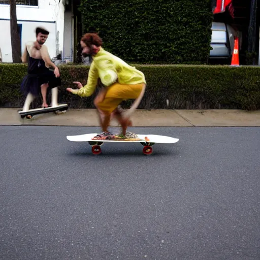 Prompt: borat skateboarding