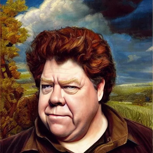 Image similar to amazing artgerm portrait of george wendt as a preraphaelite painting, collaboration with j. scott campbell and artgerm with edward burn jones