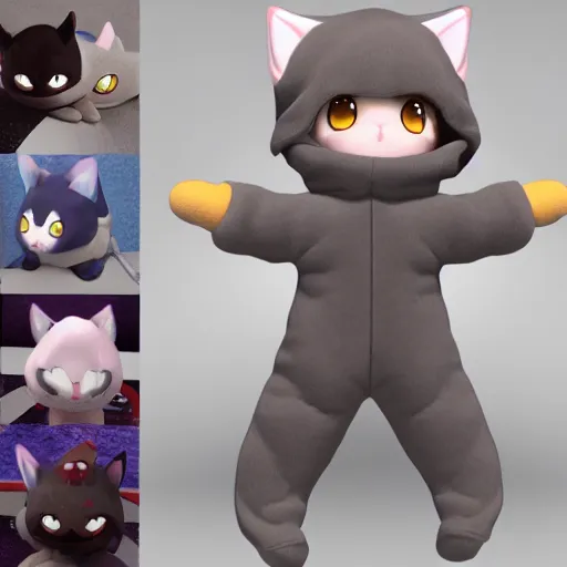 Prompt: cute fumo plush of a catboy in a onesie, anime girl, vray