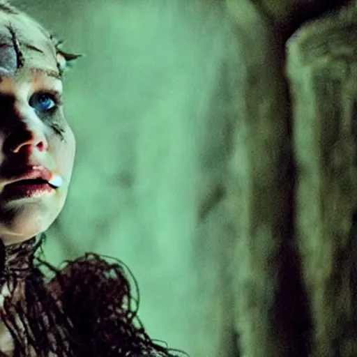 Image similar to jennifer lawrence as frankenstein's monster, color photography, sharp detail, still from the movie