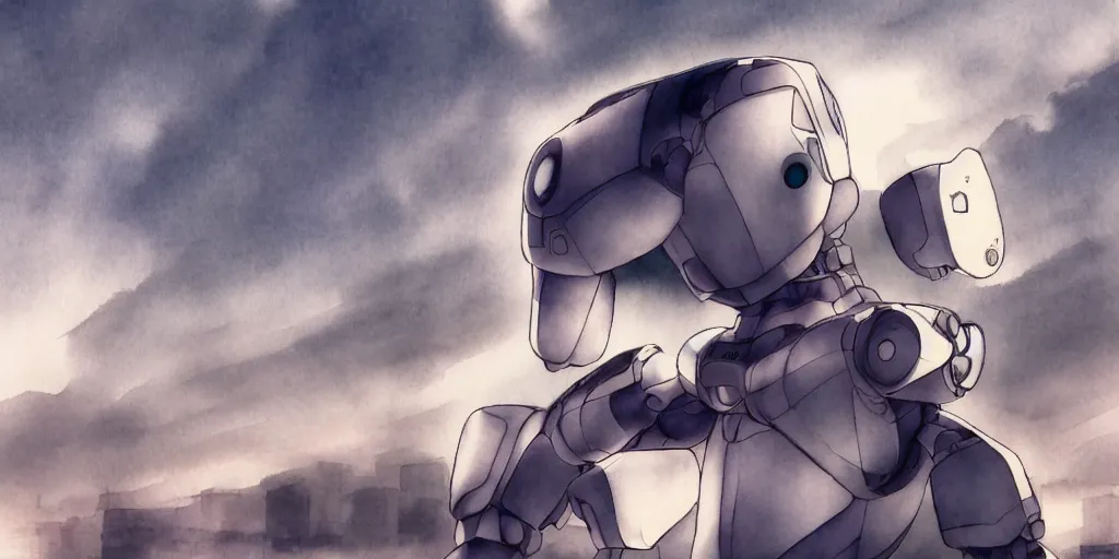 Image similar to a broken robot itself, anime, pencil lines, light watercolour painting, pale sky, beautiful artwork, anime screenshot, tokyo