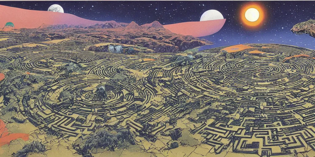 Image similar to the grand landscape of the endless scifi maze, art by kotaro chiba