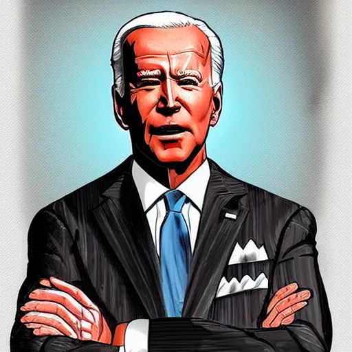Prompt: a cyborg joe biden, painted in the style of bosch