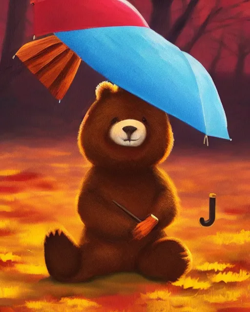 Image similar to autumn a bear with an umbrella by samuel smith trending on artstation