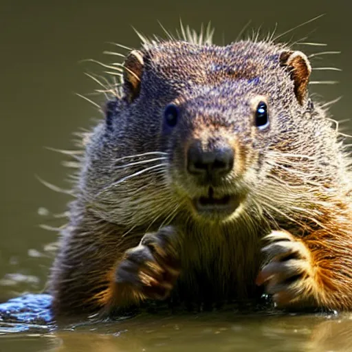 Prompt: a groundhog diving under water