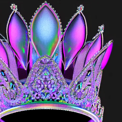 Prompt: An unrealistic 3D render of an iridescent crown, Dribbble 8k