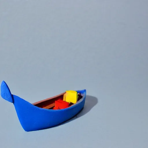 Prompt: a lovable blue plasticine boat