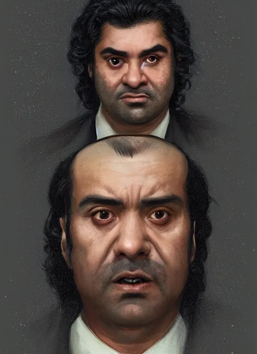 Prompt: portrait of Harvey Guillen from the TV series What We Do in the Shadows (2019), highly detailed, centered, solid color background, digital painting, artstation, concept art, smooth, sharp focus, illustration, artgerm, donato giancola, Joseph Christian Leyendecker, Les Edwards, Ed Repka, WLOP, Artgerm