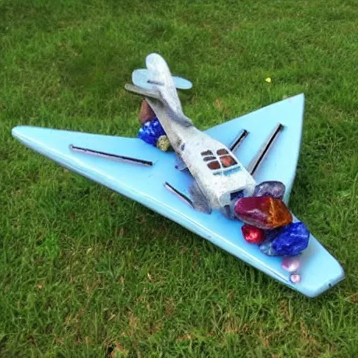 Image similar to A sculpture a airplane_small made pure recycle materials t precious stones