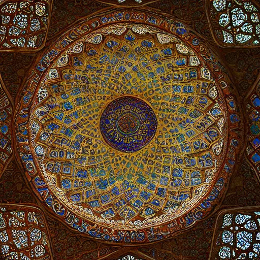 Image similar to photo of the ceiling of a muslim mosque iran. intricate. extremely detailed. 35mm 4k trending on flickr