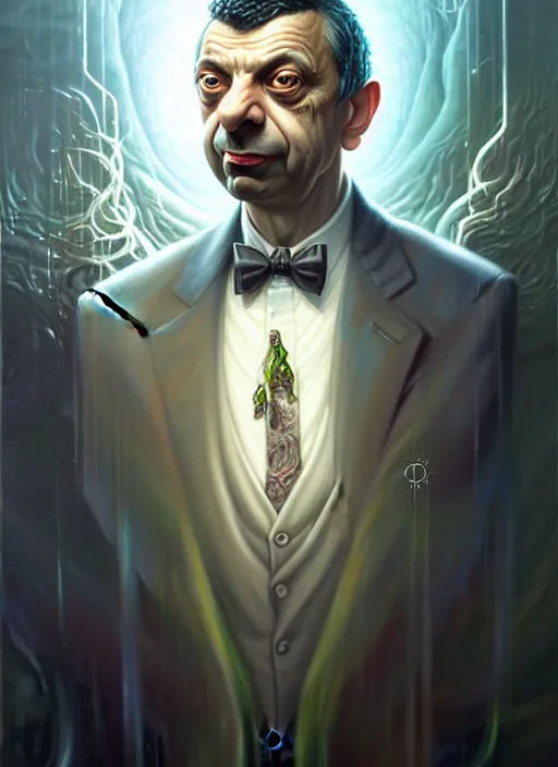 Image similar to lovecraft biopunk portrait of rowan sebastian atkinson by tomasz alen kopera and peter mohrbacher