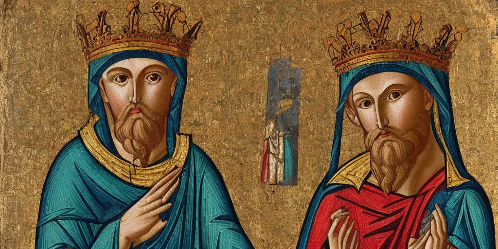 Image similar to byzantine art of a rabbit wearing a crown