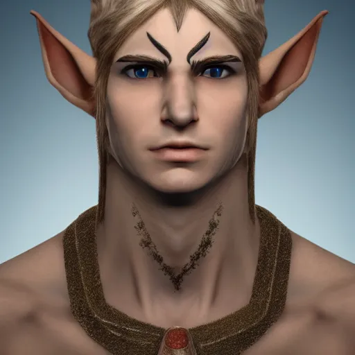 Prompt: A male elf, forwards facing, centered, realistic, beautiful, high resolution