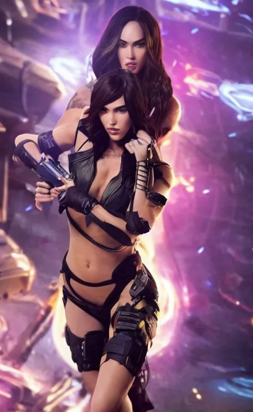 Image similar to action still of Caitlyn in KDA League of legends movie played by Megan Fox. imax, cinematic, 35mm, 4k resolution, dslr,