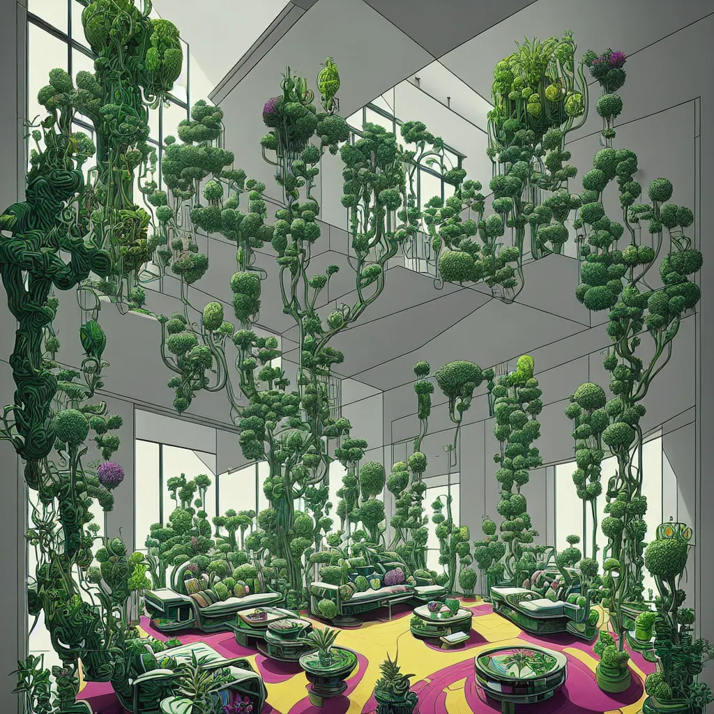 Image similar to luxury living room full of plants and trees by josan gonzalez