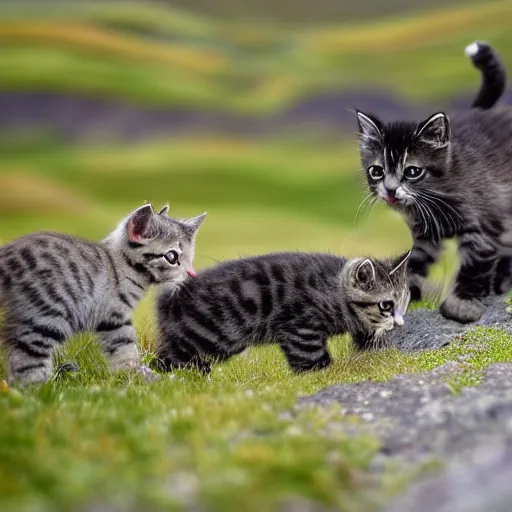 Image similar to a picture of kittens walking on a landscape in iceland