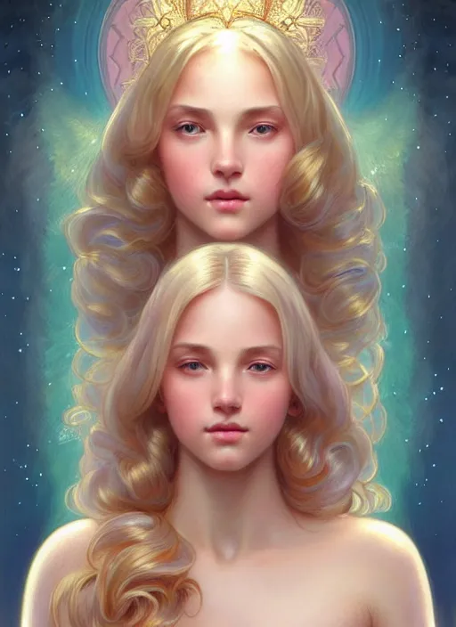 Image similar to perfectly feminine face!! full body portrait of young soap bubble goddess blessed by nature with ever - increasing physical mental perfection, blonde, symmetrical! intricate, sensual features, highly detailed, biblical divine holy perfection!! digital painting, artstation, concept art, smooth, sharp focus, illustration, art by artgerm and greg rutkowski and alphonse mucha