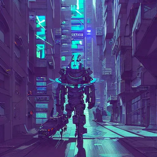 Image similar to A cyberpunk shark cyborg on the street of a cyberpunk city, Dutch angle, 150 mm, art by Josan Gonzalez, sci-fi, highly detailed, digital painting, artstation, smooth, sharp focus, illustration, concept art by Josan Gonzalez and James Gurney and Mœbius