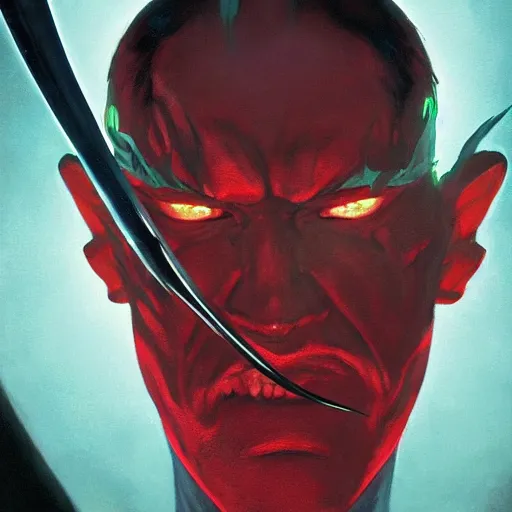 Image similar to 4k headshot of Spawn from Macfarlane comics , killing with green fire by Craig Mullins, ilya kuvshinov, krenz cushart, epic , artgerm trending on artstation by Edward Hopper and Dan Mumford and WLOP and Rutkovsky, beksinski carl spitzweg moebius and tuomas kocar, intricate artwork by caravaggio, Unreal Engine 5, Lumen, Nanite , 4K headshot of godlike clown with defined arms and open hands and bloody clothes with giant mandala wings , intricate face , flawless anime cel animation by Kentaro Miura, psychedelic , highly detailed upper body , professionally post-processed , beautiful, scary, symmetry accurate features, epic, octane rendered, anime masterpiece, accurate