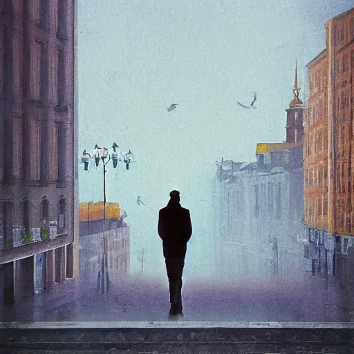 Image similar to a man alone in a city by andreev alex