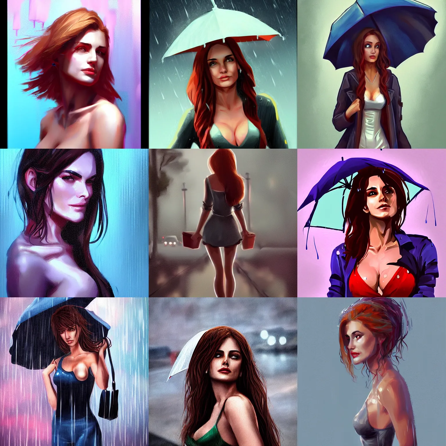 Prompt: pretty woman standing in the rain ,trending on artstation