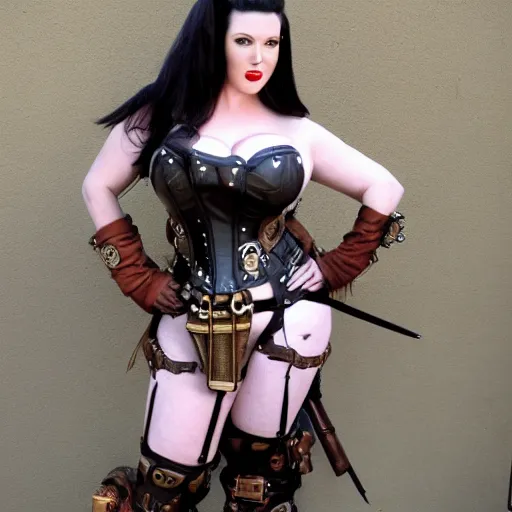 Prompt: full body photo of angela white as a steampunk warrior,