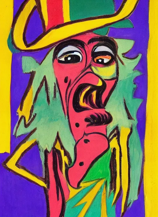 Image similar to ugly vomiting clown in the style of ernst ludwig kirchner