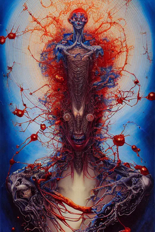 Prompt: a tall, fleshy person with extra limbs, !!!wide eyes!!! hovering in the air, zero gravity, aliens around, rich colours, Ayami Kojima, Karol Bak, mark brooks, hauntingly surreal, highly detailed painting by Katsuhiro Otomo, part by Adrian Ghenie, part by Gerhard Richter, Soft light 4K