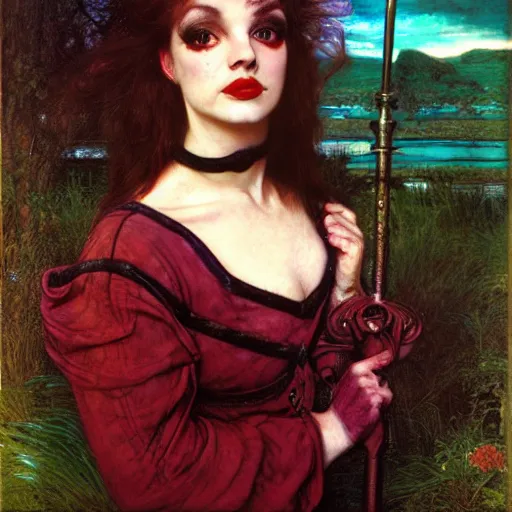 Image similar to portrait of a hybrid of a hybrid of a hybrid of judy garland and lady gaga and a hybrid of liza minelli and britney spears, holman hunt, john william waterhouse, kilian eng, rosetti, john everett millais, william holman hunt, 4 k