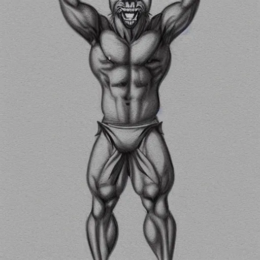 Prompt: master furry artist pencil drawing full body portrait character study of the anthro male anthropomorphic wolf fursona animal person wearing gym shorts bodybuilder at gym