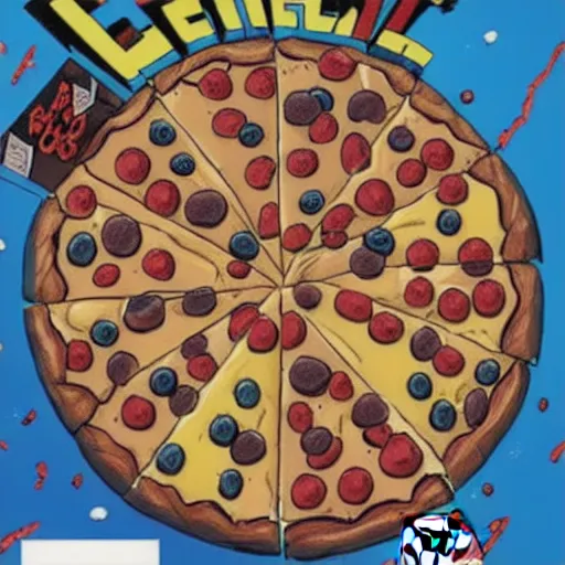 Image similar to marvel comics cover of ice cream pizza, 1 0 8 0 p award - winning painting