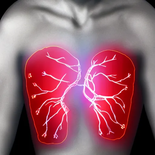 Image similar to a transparent man with a glowing red heart inside his chest.